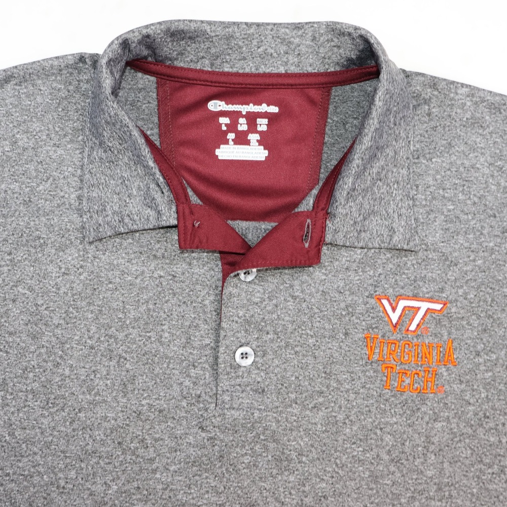 Champion Elite Virginia Tech Hokies Gray Heathered Polo Shirt Mens Large